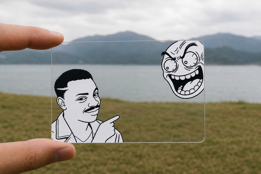 Big Brain Energy transparent meme card in use