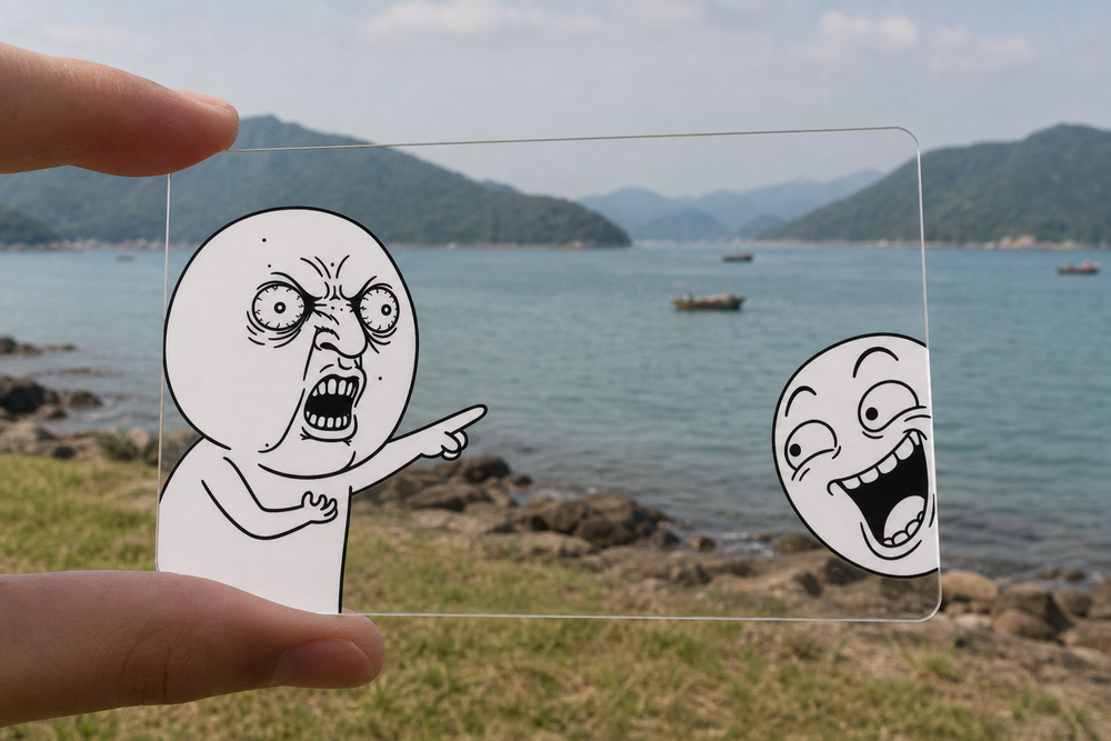 Big Mad transparent meme card in use