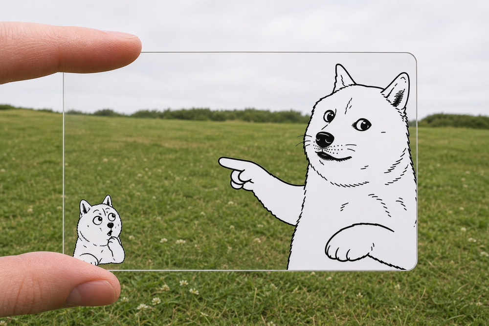 Look Hooman transparent meme card in use