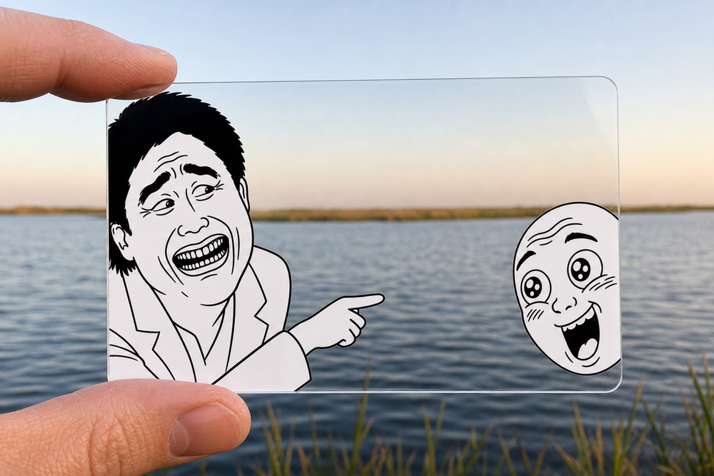 LMAO transparent meme card in use